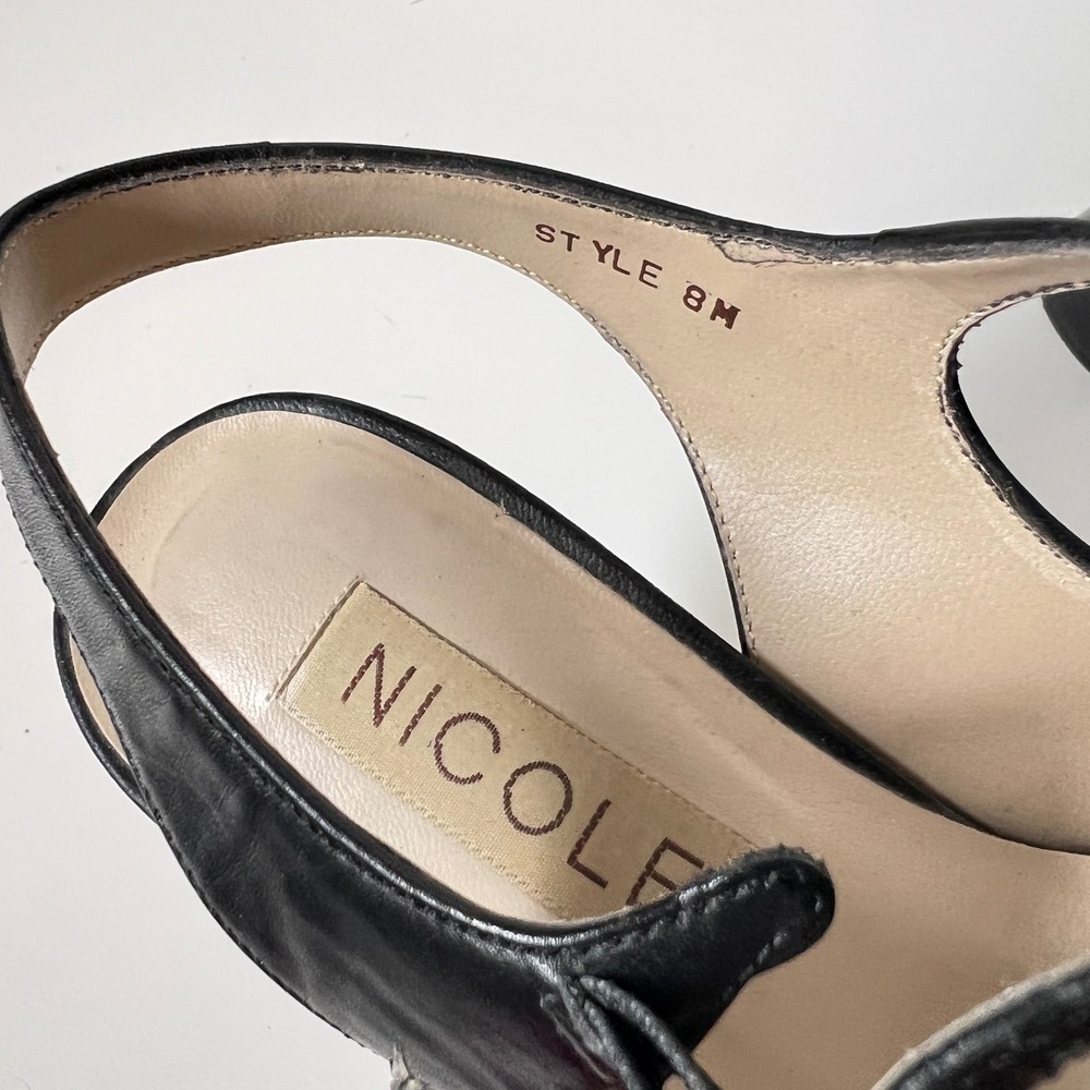 Vintage Mary Jane Slingback Heels Black Leather Block Heel Round Toe 90s Size 8 - Picture 7 of 10